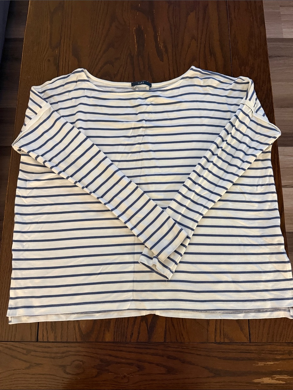 Striped Long Sleeve Boatneck Top - White & Blue